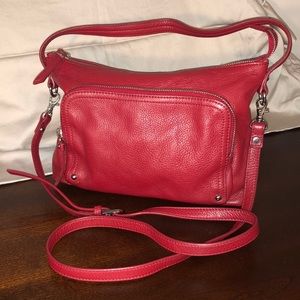 Red fine leather handbag, new condition